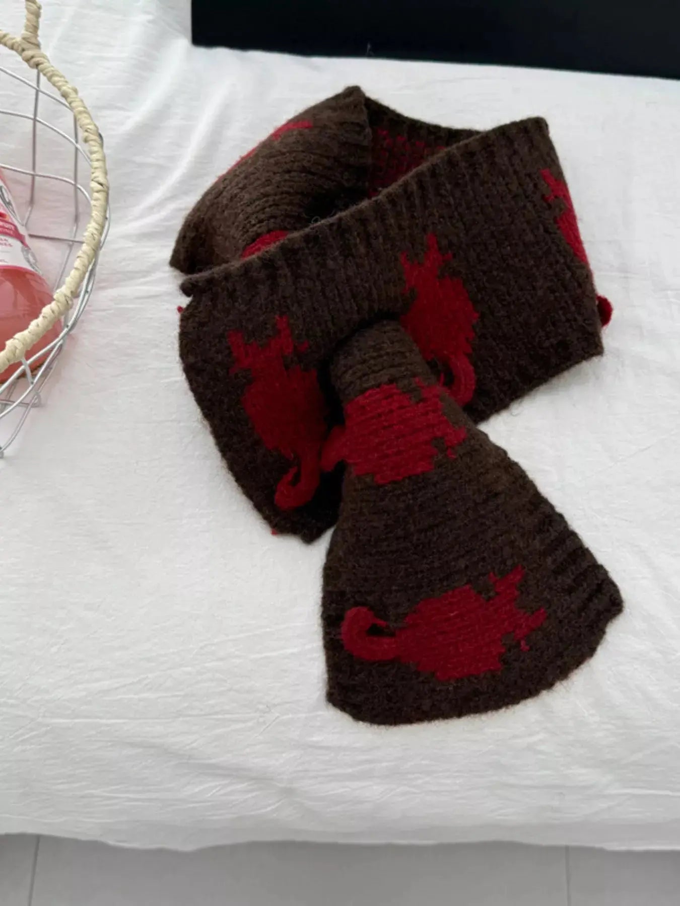 Knitted Contrast Pattern Warm Scarf Simply Love