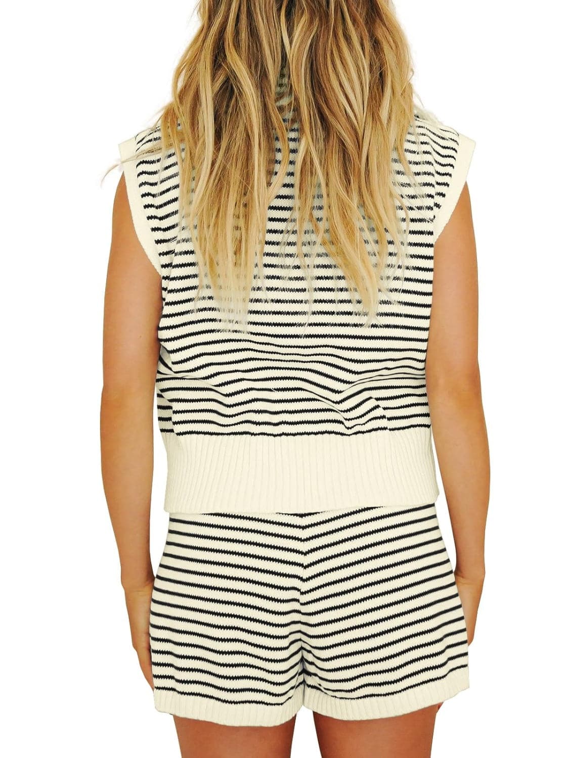 Striped Cap Sleeve Top and Shorts Sweater Set.