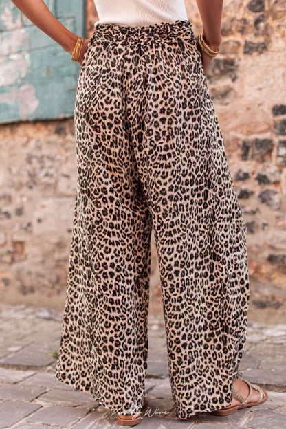 Leopard Drawstring Wide Leg Pants.