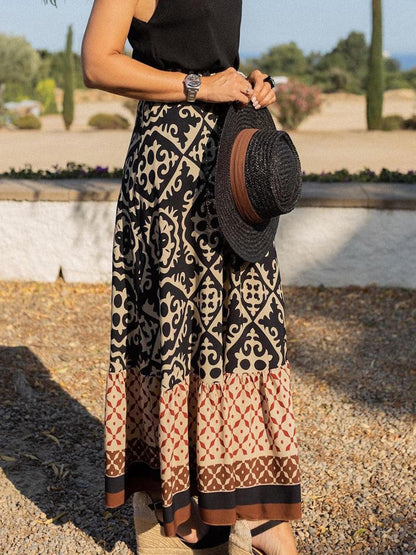 Geometric Elastic Waist Maxi Skirt.