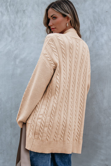 Parchment Oversize Chunky Cable Knit Open Front Midi-length Cardigan