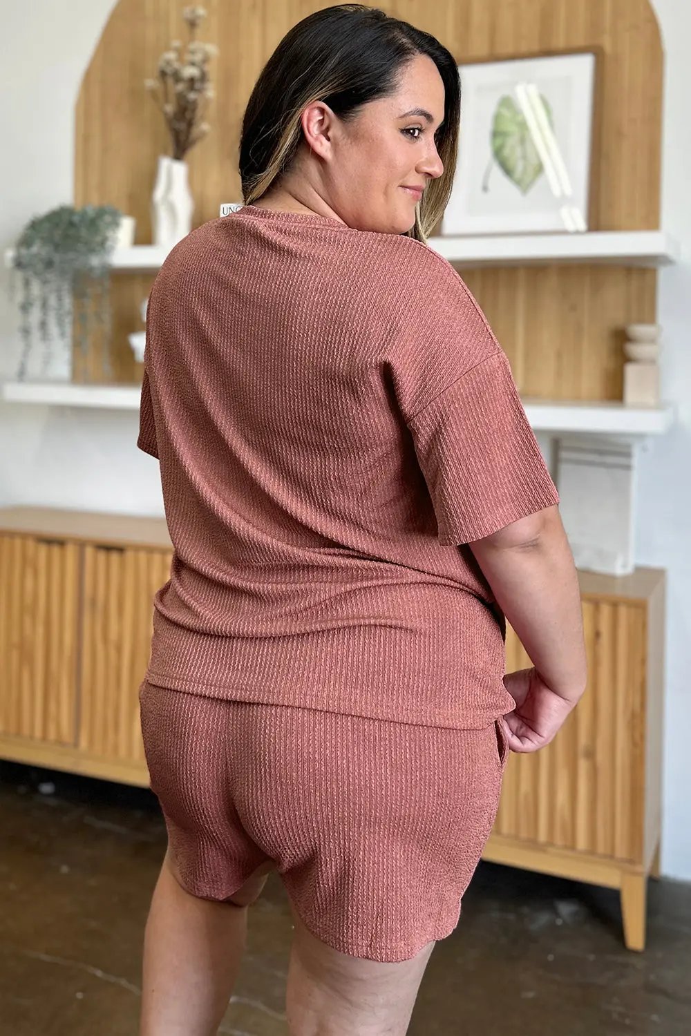 Double Take Full Size Round Neck Short Sleeve T-Shirt and Shorts Set - Love Salve