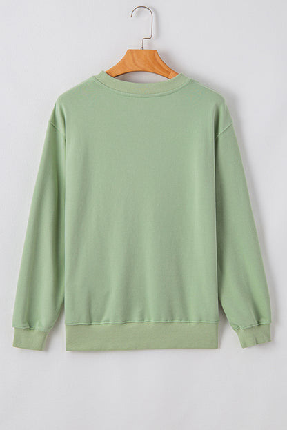 Smoke green casual drop shoulder crewneck pullover sweatshirt