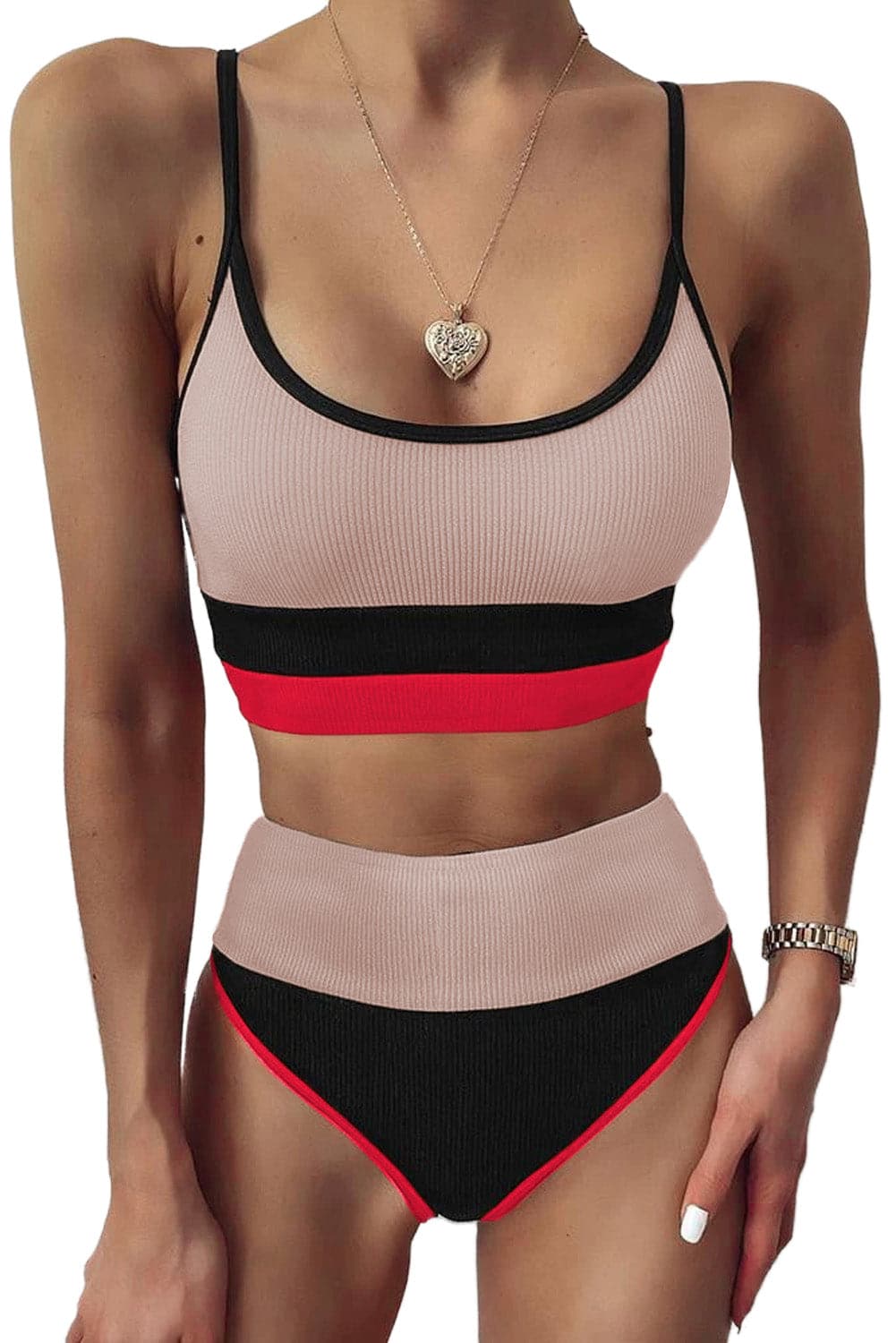 Color Block Spaghetti Strap Two-Piece Swim Set.