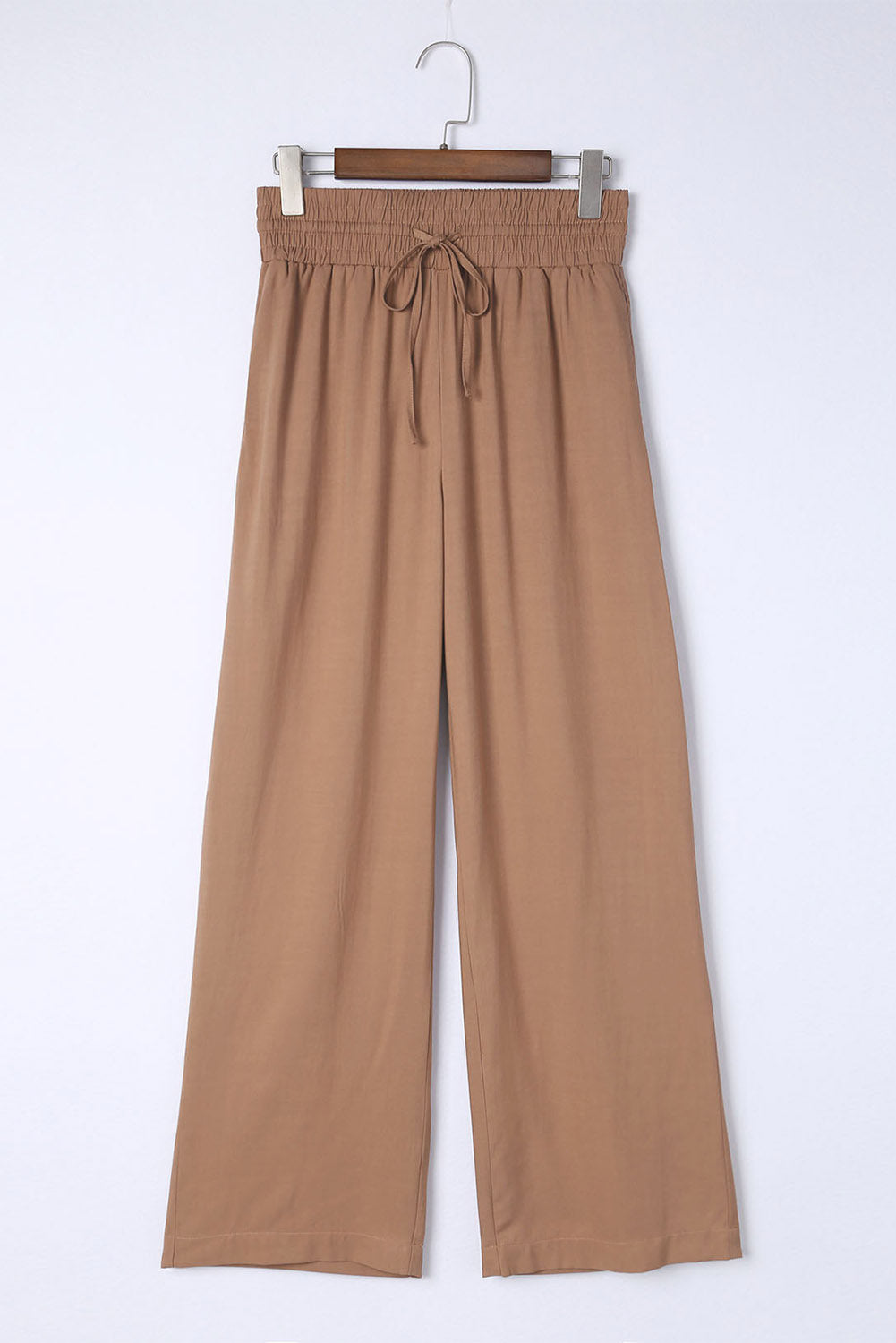 Chic brown wide leg pants with drawstring waist and side pockets