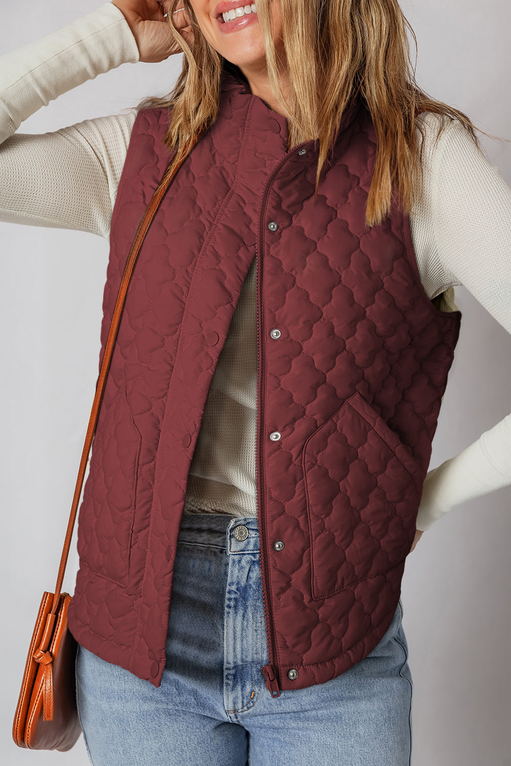 Wild Ginger Flower Shape Quilted Winter Vest With Snap Button Front Zip Up For Cold Weather Dear-Lover Dropshipping