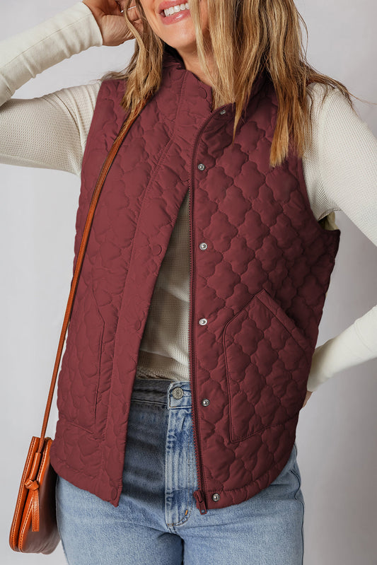 Wild Ginger Flower Shape Quilted Winter Vest With Snap Button Front Zip Up For Cold Weather Dear-Lover Dropshipping