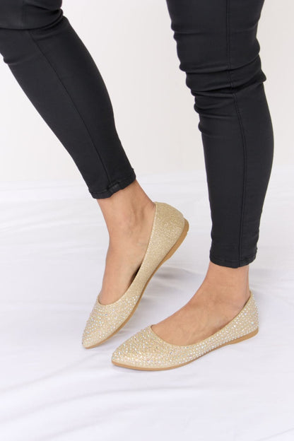 Forever Link Rhinestone Point Toe Flat Slip-Ons.