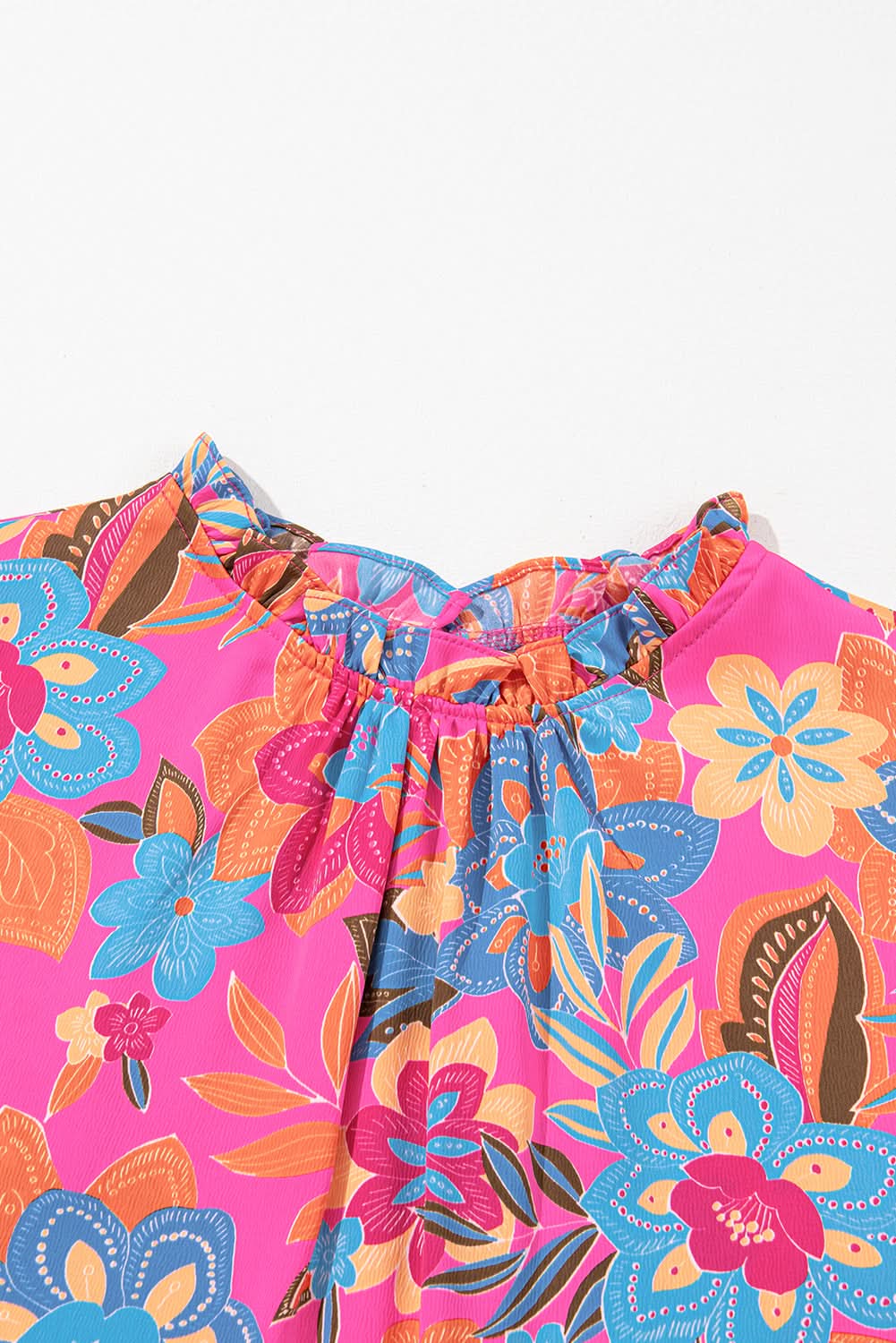 Rose plus floral blouse - frilly neck, puff sleeves - Love Salve 