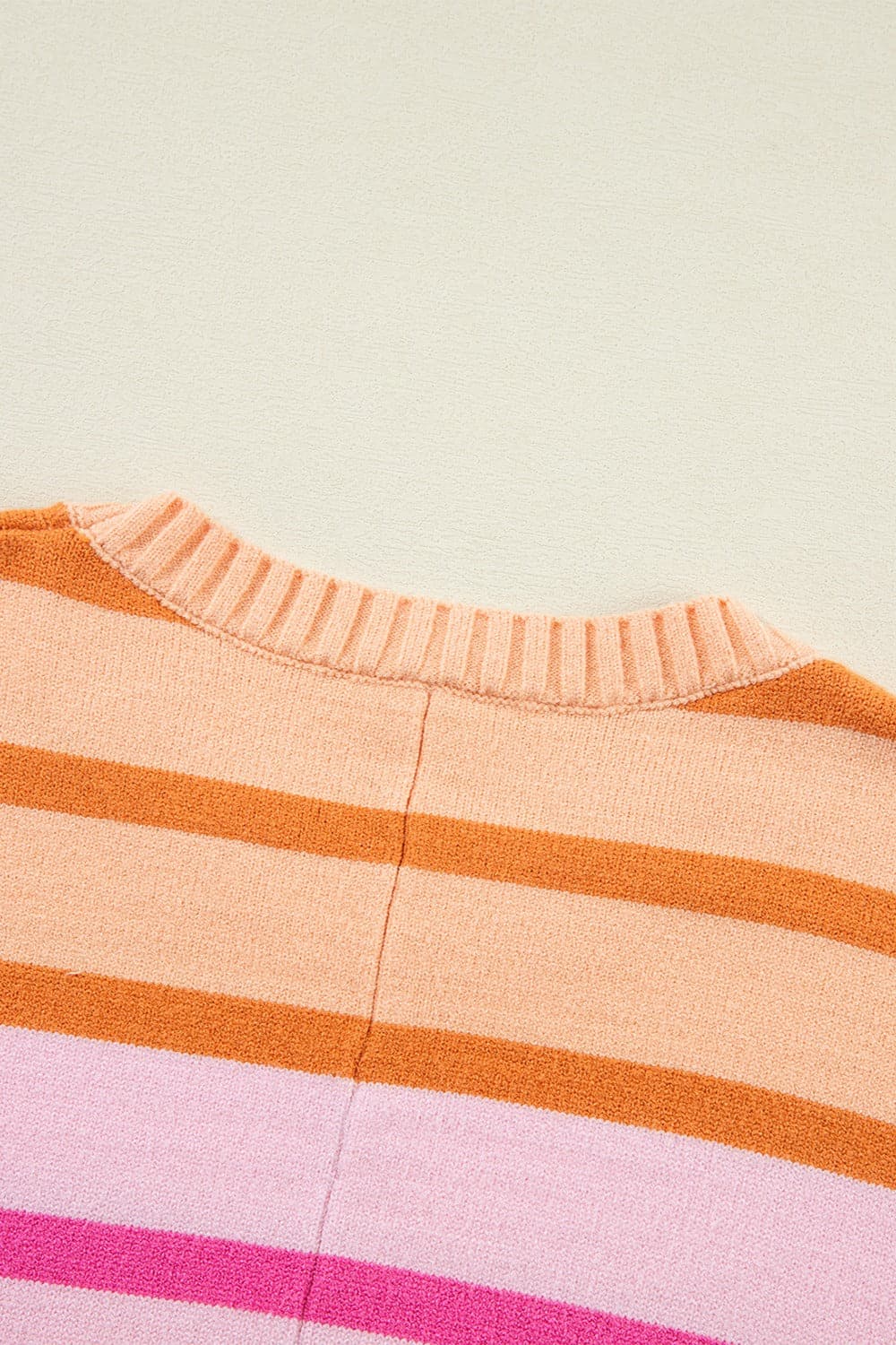 Contrast Striped Round Neck Long Sleeve Knit Top.