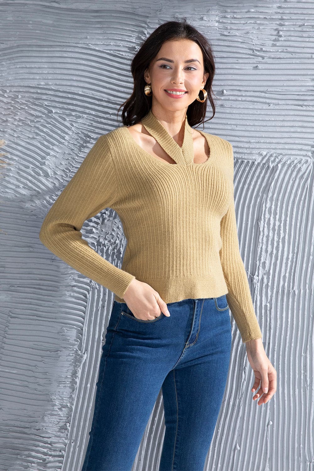 Halter Neck Long Sleeve Sweater.