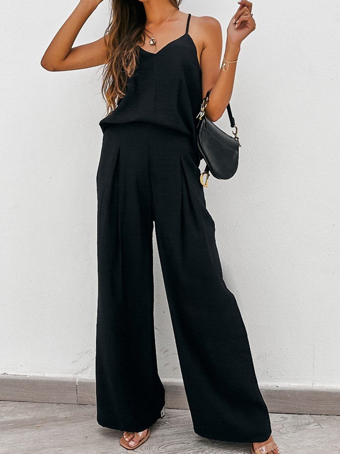 Spaghetti Strap Cami and Wide Leg Pants Set.