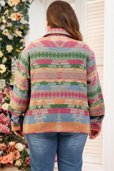 Plus size pink aztec shacket