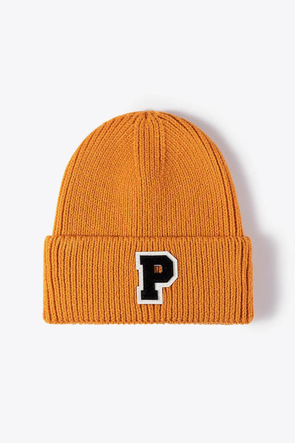 Letter Patch Cuffed Knit Beanie.