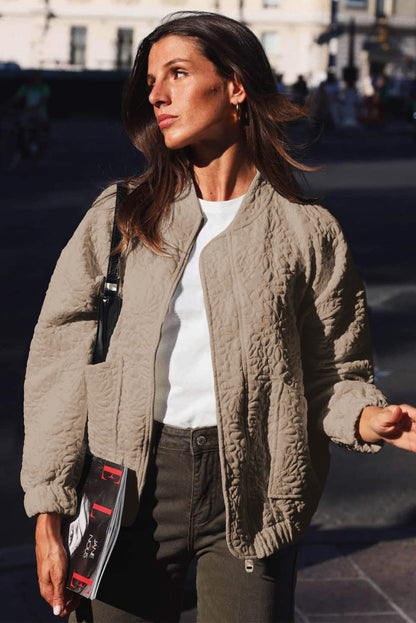 Chic quilted floral jacket in light beige