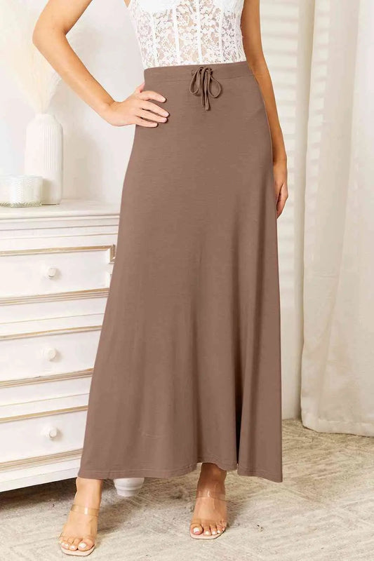 Double Take Full Size Soft Rayon Drawstring Waist Maxi Skirt Rayon - Love Salve
