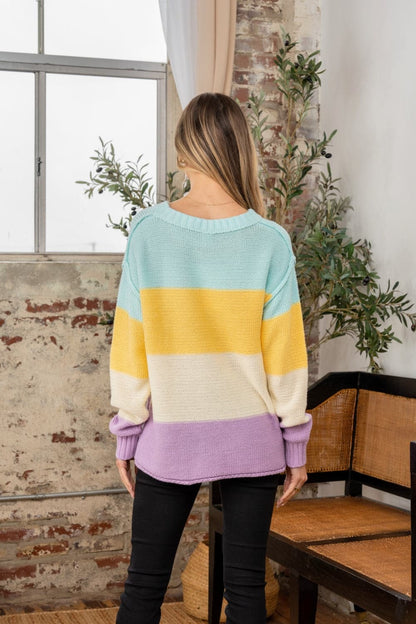 Sew In Love vibrant color block sweater with exposed seams