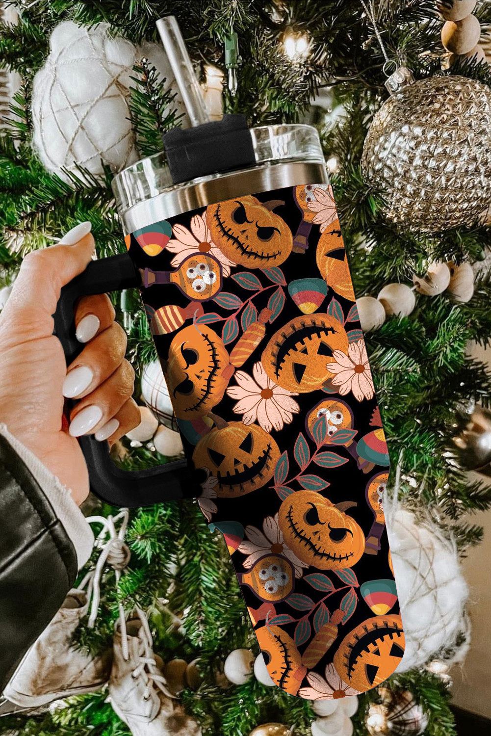 Festive pumpkin print 40oz stainless steel vacuum cup for Halloween