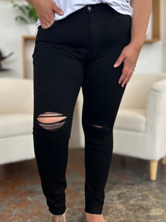 Judy Blue Full Size Distressed Tummy Control High Waist Skinny Jeans Coco’s Tee Boutique