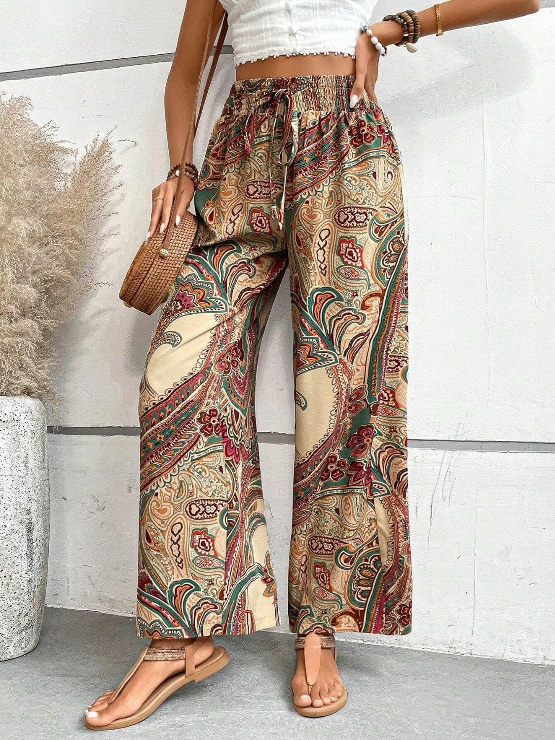 Printed Wide Leg Pants.