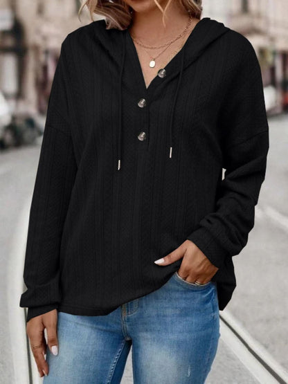 Casual chic dropped shoulder long sleeve hoodie with drawstring