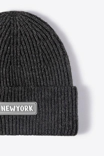 NEWYORK Patch Rib-Knit Cuffed Beanie.