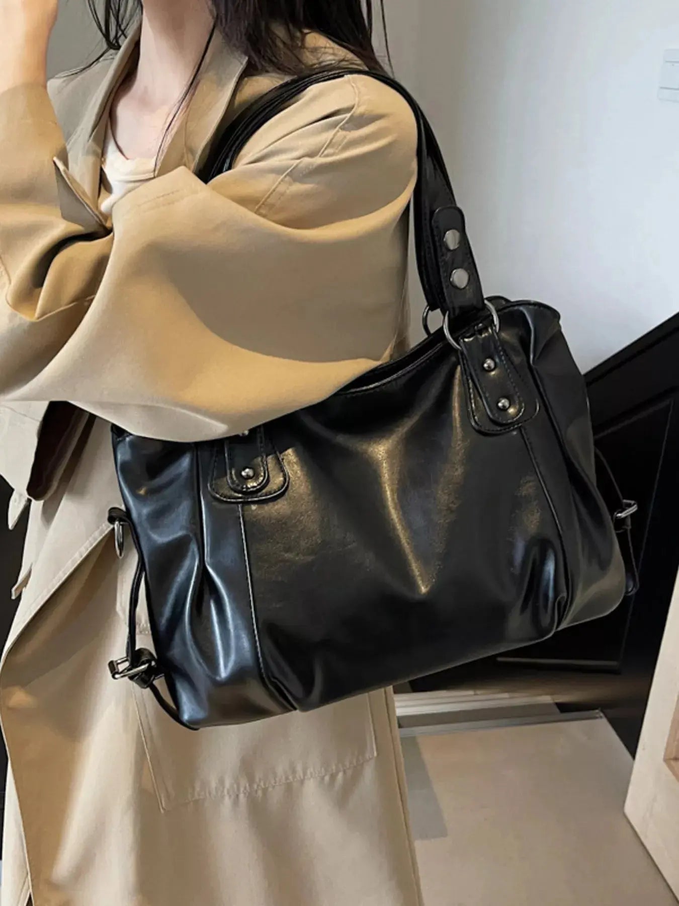 Vintage Style PU Leather Handbag Large Tote With Shoulder Straps Simply Love