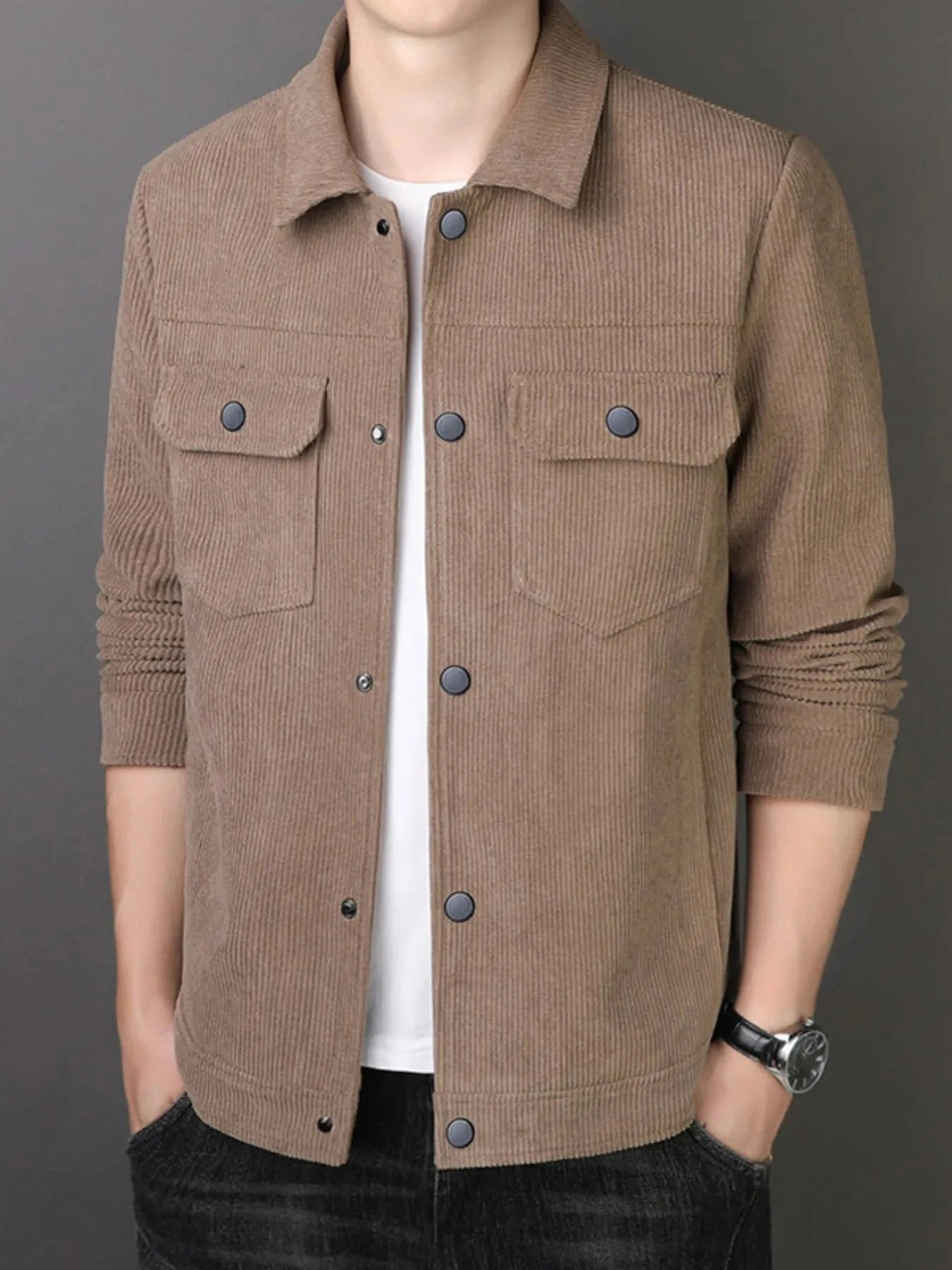 Men's Plus Size Corduroy Button Down Jacket Thick Casual Outerwear Simply Love