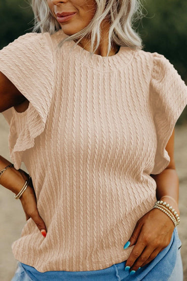 Textured Cap Sleeve Round Neck Top