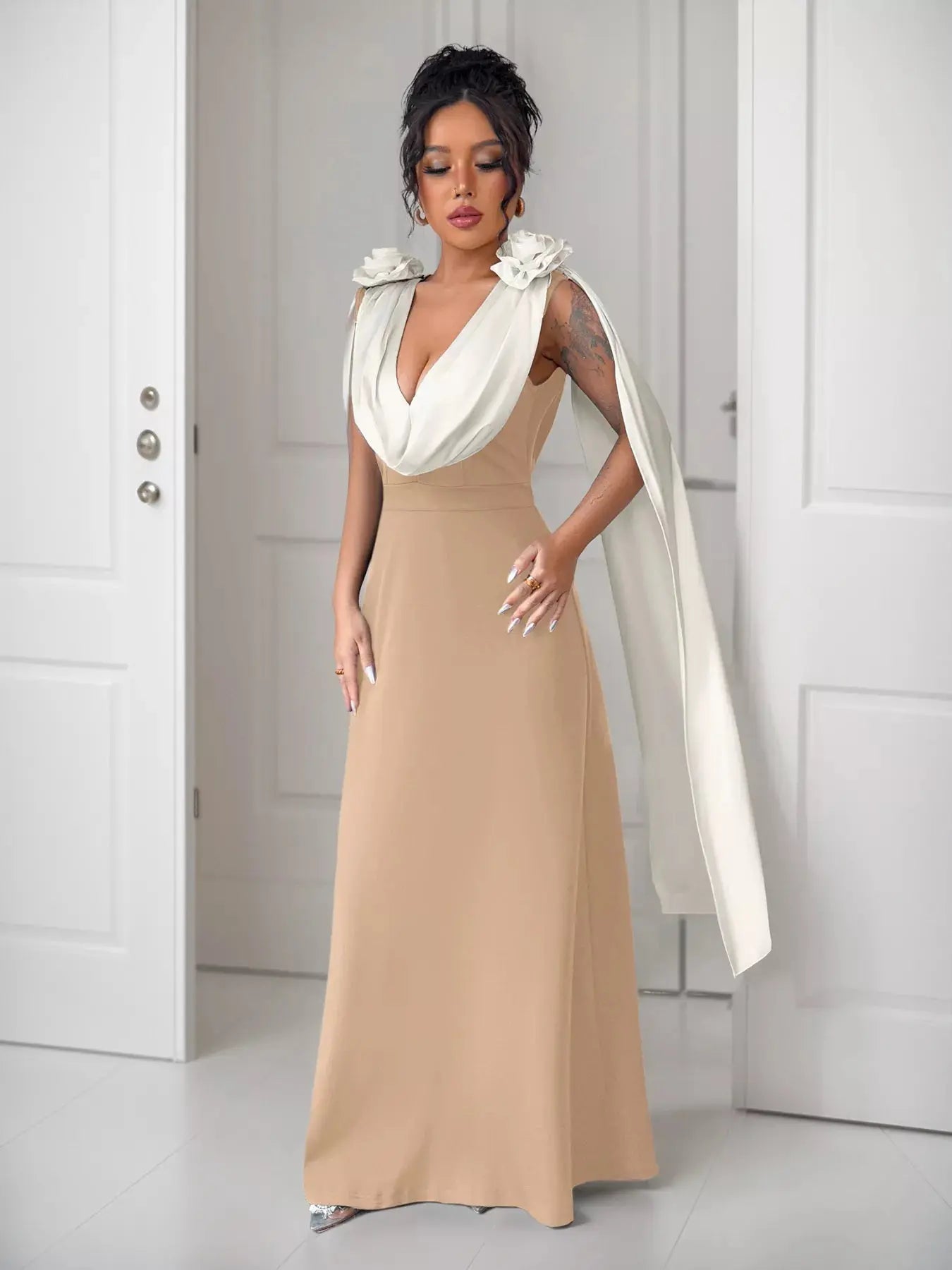 Floral Applique Two Tone Maxi Dress Simply Love
