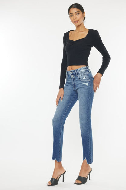 Kancan chic frayed hem slim straight jeans