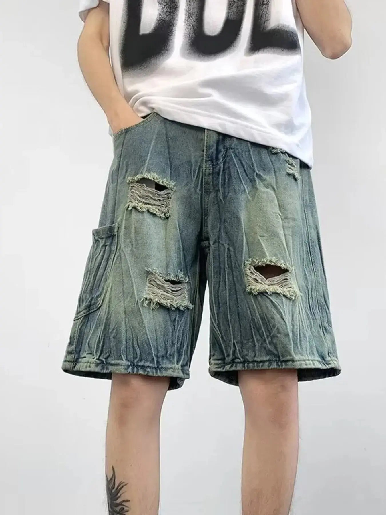 Men's Plus Size Distressed Wide Leg Denim Shorts Simply Love