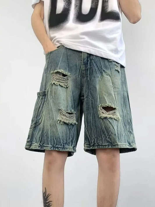Men's Plus Size Distressed Wide Leg Denim Shorts Simply Love