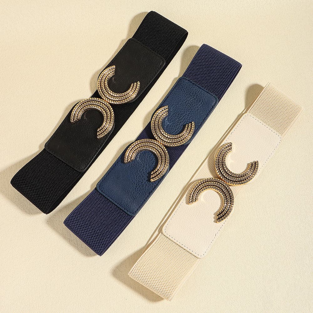 Chic Double C Waist Belt - 25.6" with elegant double C buckle, available in black, navy, and cream.