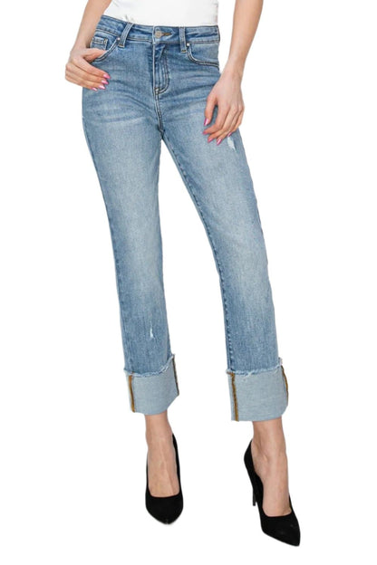 Risen high rise cuffed slim straight jeans for timeless style and comfort