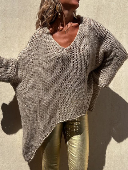 Contrast V-Neck Long Sleeve Sweater.