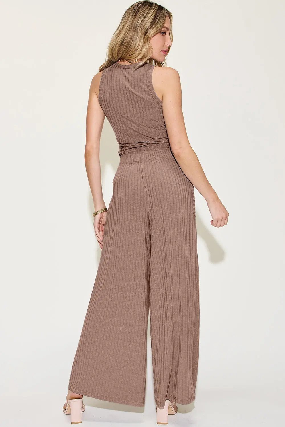 Basic Bae Full Size Ribbed Tank and Wide Leg Pants Set - Love Salve