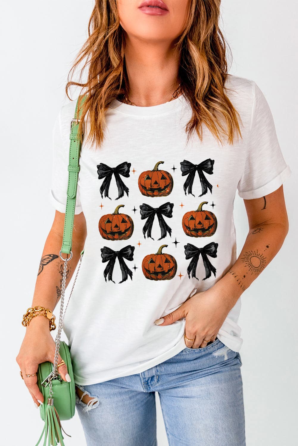 Pumpkin Round Neck Short Sleeve T-Shirt.