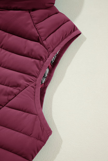 Burgundy Puffer Vest - Zipped & Stylish