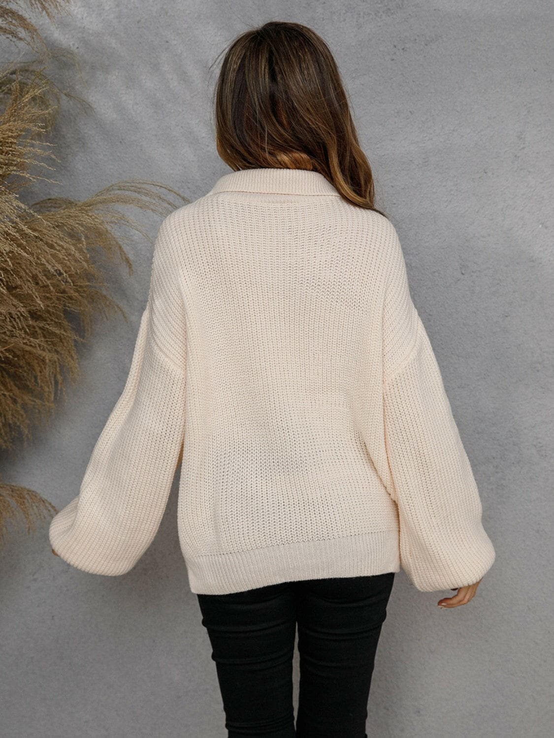 Half Zip Dropped Shoulder Sweater.