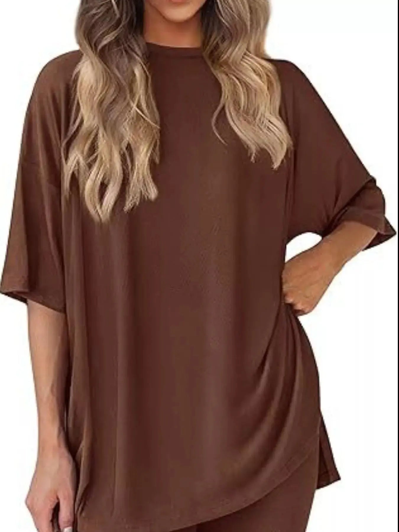 Full Size Relaxed Fit Round Neck Top and Shorts Two-Piece Set Plus Size Simply Love