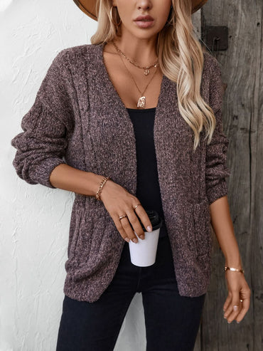 Cable-Knit Open Front Long Sleeve Cardigan