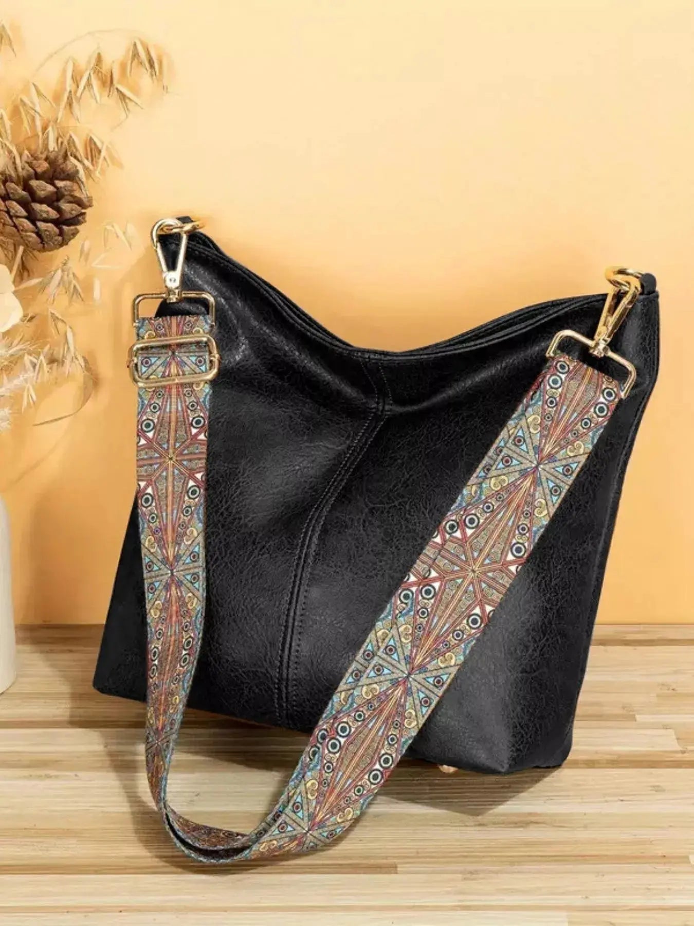 PU Leather Crossbody Bag with Patterned Strap Simply Love