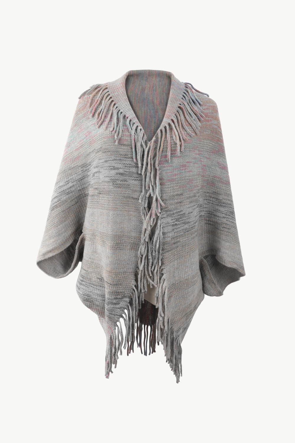 Multicolored Fringe Trim Poncho.