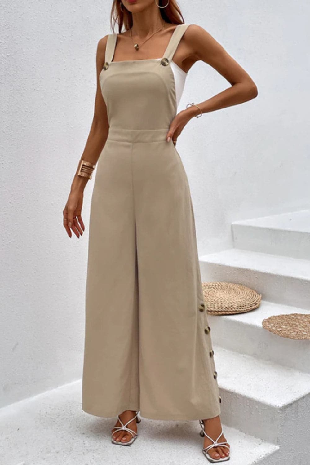 Square Neck Wide Strap Jumpsuit.