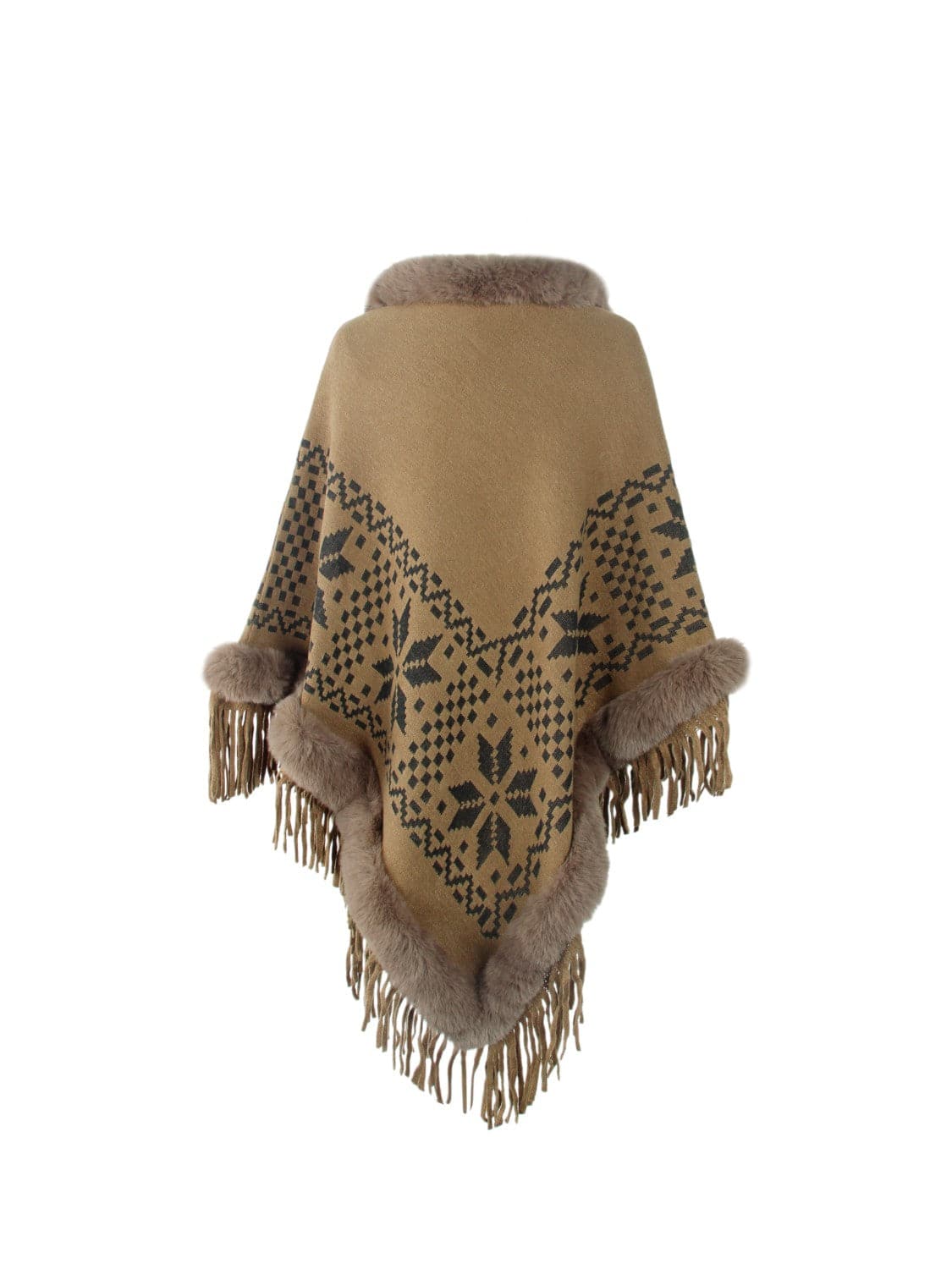 Fringe Geometric Cape Sleeve Poncho.