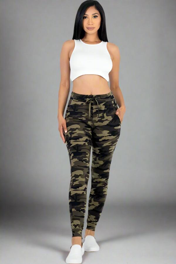 French Terry Camo Print Joggers - Soft & Stretchy Women's Joggers Small - 3X Coco’s Tee Boutique