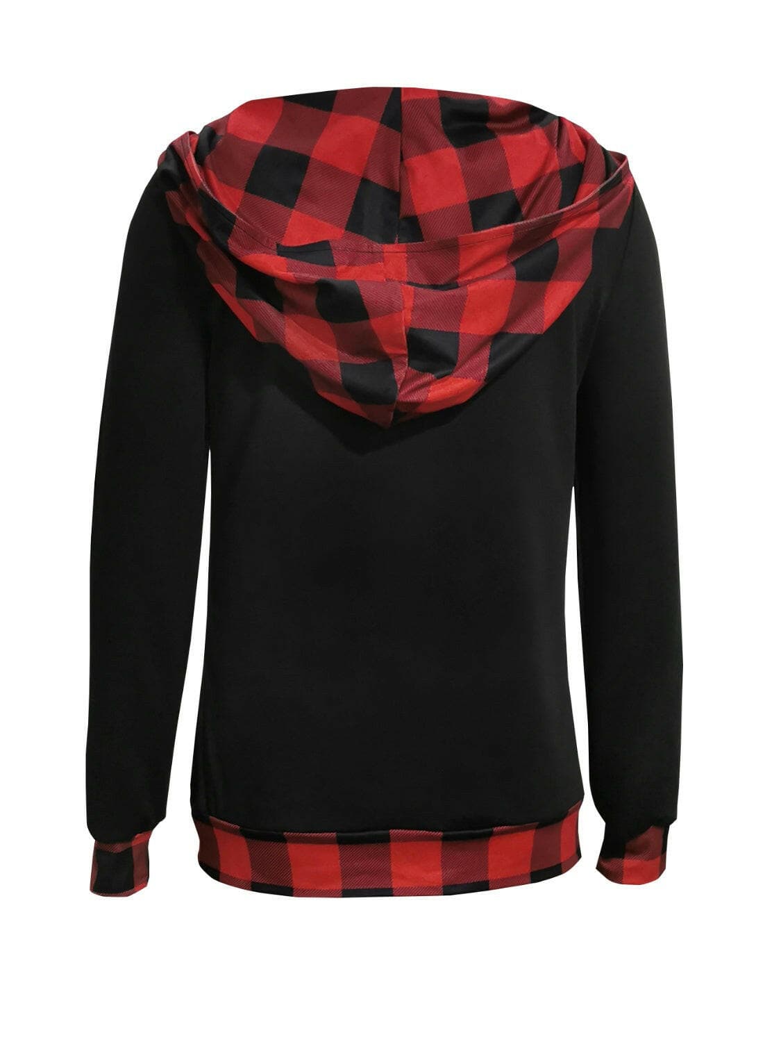 Plaid Long Sleeve Hooded Blouse.