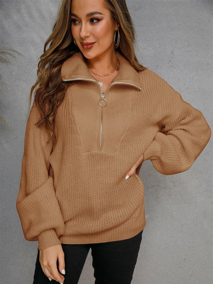 Half Zip Dropped Shoulder Sweater.