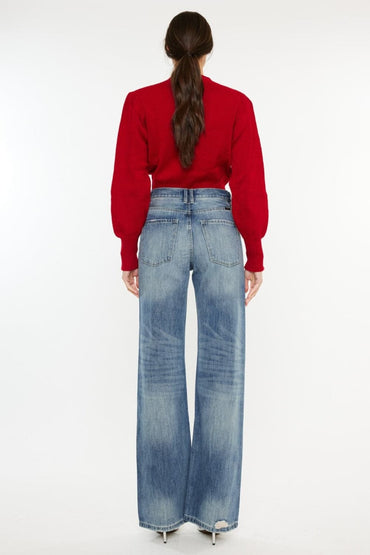 Kancan Distressed High Waist Bootcut Jeans.